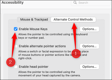 Ative o recurso de teclas do mouse.