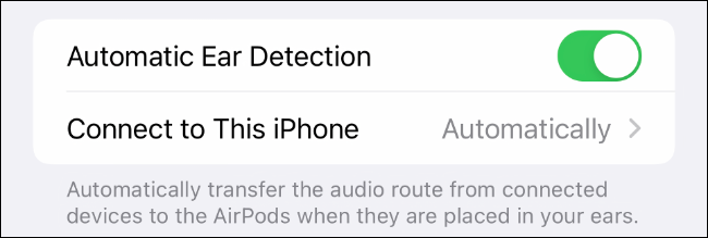 Opção de detecção automática de ouvido para AirPods no iPhone