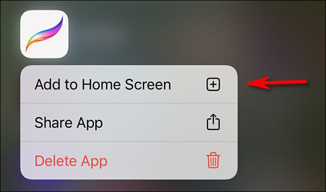 Toque em "Adicionar à tela inicial" no menu pop-up da Biblioteca de aplicativos.