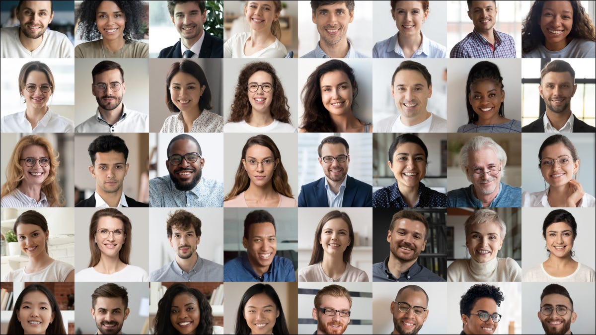 Uma colagem de fotos de diversas pessoas, todas sorrindo.