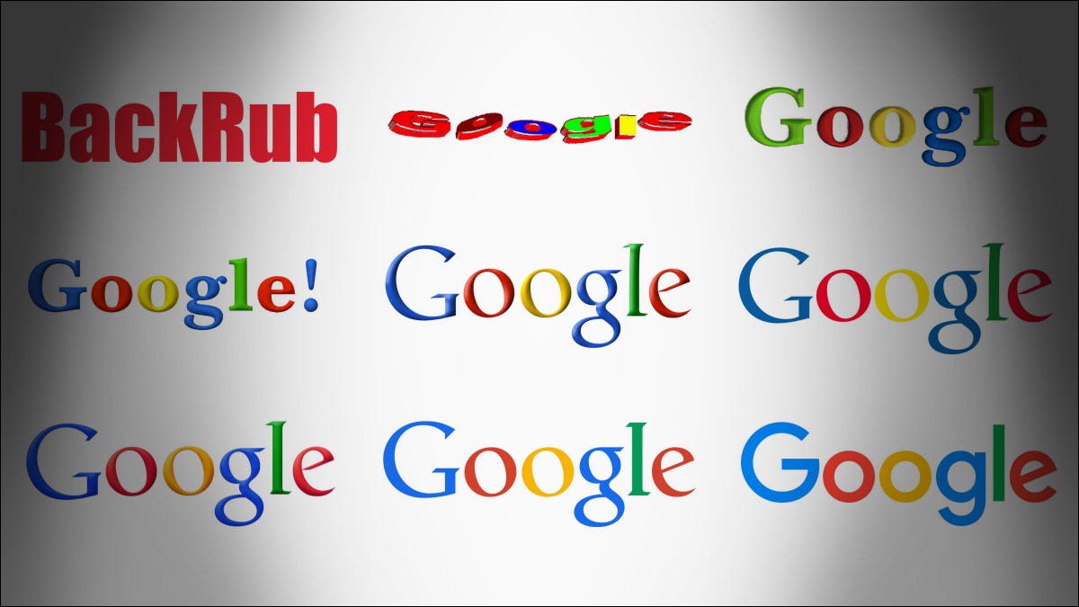 Nove logotipos do Google ao longo do tempo.