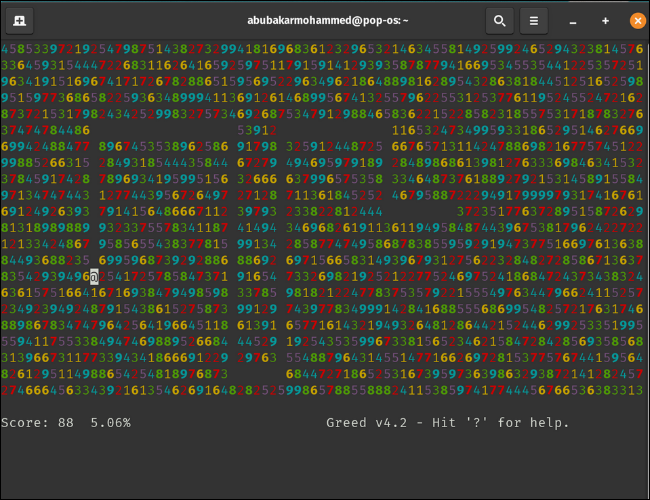 jogo de números de ganância no Linux Terminal