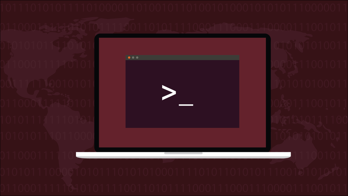 Um terminal Linux na tela do laptop sobre um pano de fundo vermelho.