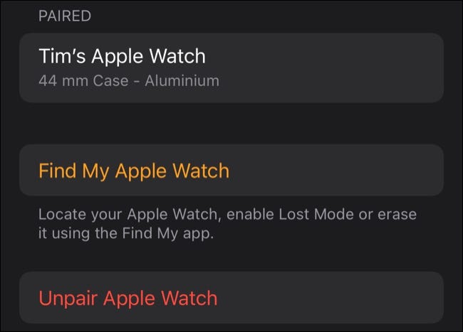 Desemparelhe o Apple Watch usando o aplicativo iPhone Watch