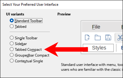 Clique em "Tabbed Compact" para uma interface mais elegante e compacta.