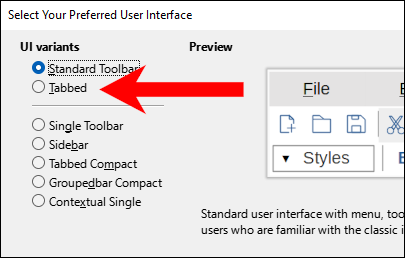 Clique na opção "Com guias" para a interface de guia clássica.