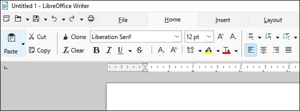 LibreOffice com a interface com abas.