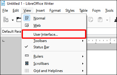 Clique em “Exibir” no menu superior seguido de “Interface do usuário”.