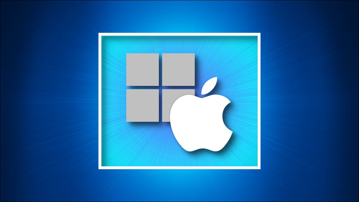 Um logotipo do Windows e da Apple em um fundo azul - Mac e PC