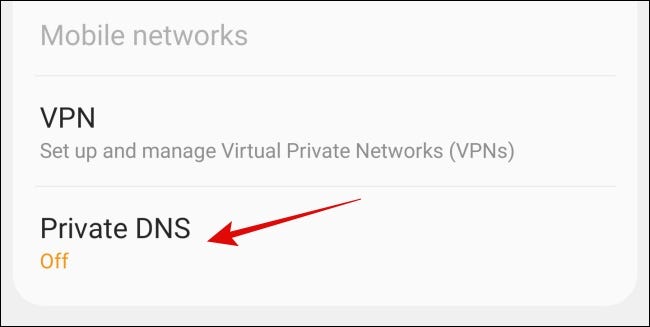 Recurso de DNS privado em Configurações