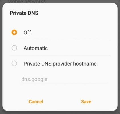 Opções de DNS privado