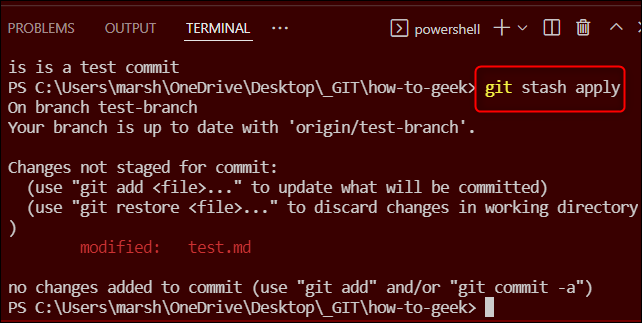 execute o comando git stash apply.