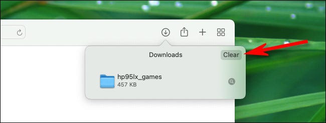 Na lista de downloads do Safari, clique no botão "Limpar" para limpar o histórico de downloads.