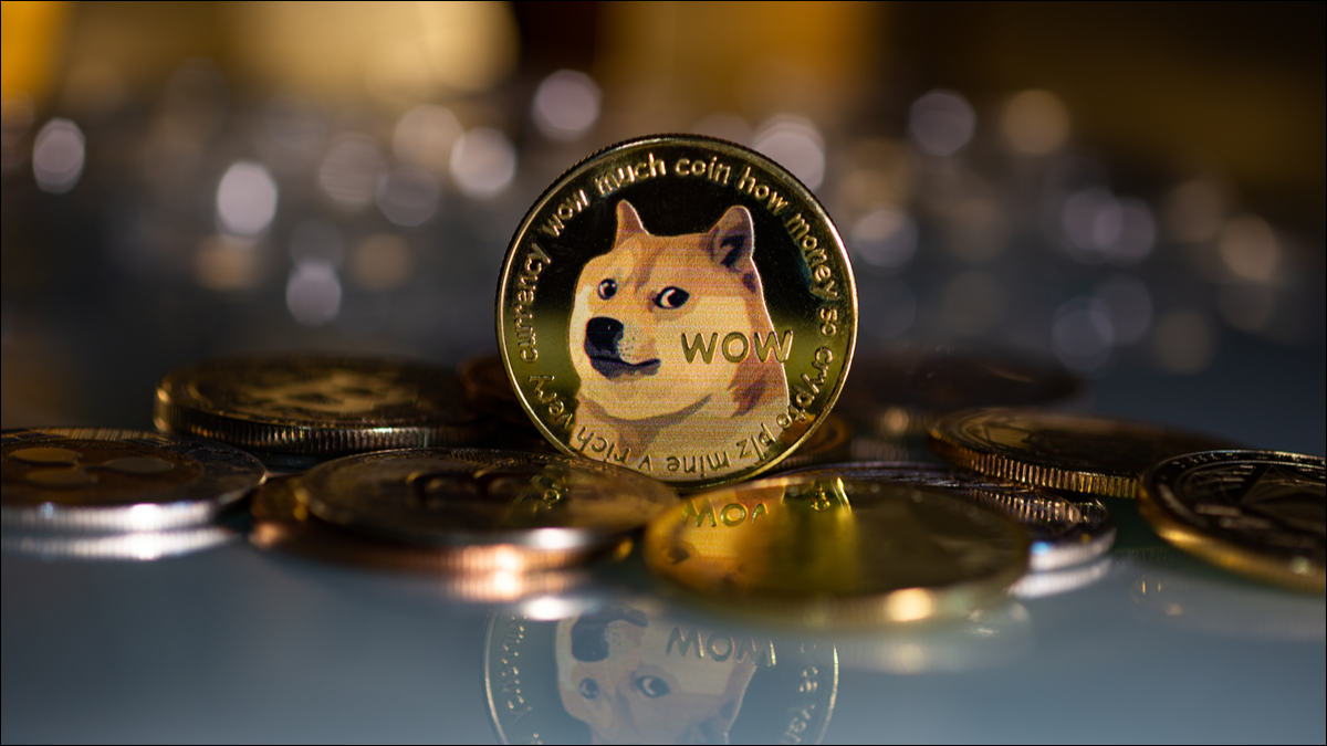 Um token de criptomoeda dogecoin com um rosto shiba inu.