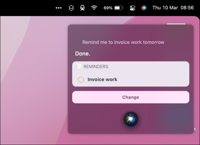 Criando um novo lembrete com Siri no macOS