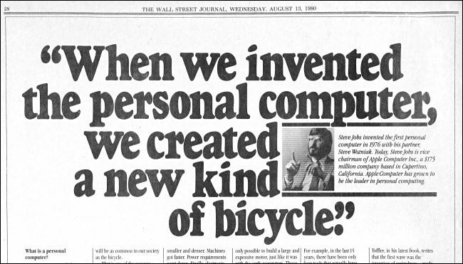 Trecho de um anúncio do Wall Street Journal de agosto de 198 da Apple