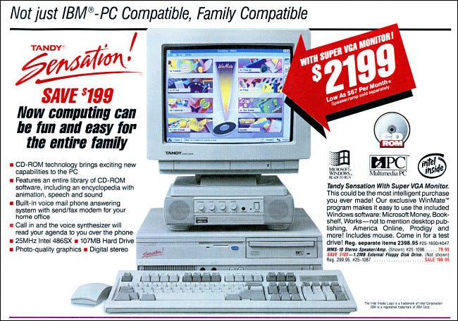 Um anúncio para o PC Tandy Sensation de 1993