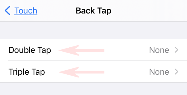 Nas configurações de Back Tap, selecione "Double Tap" ou "Triple Tap".