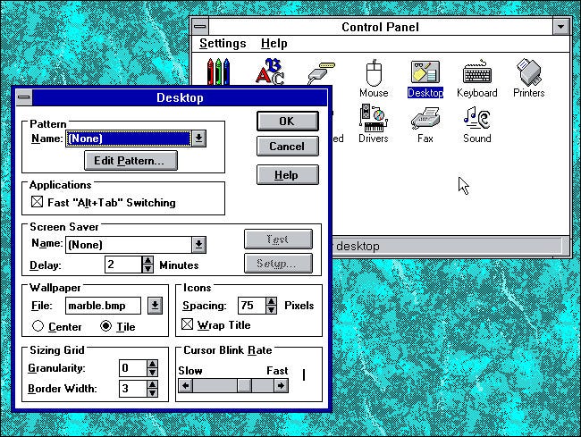 O Painel de Controle do Windows 3.1