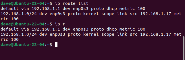 Descobrindo o gateway padrão usando o comando ip