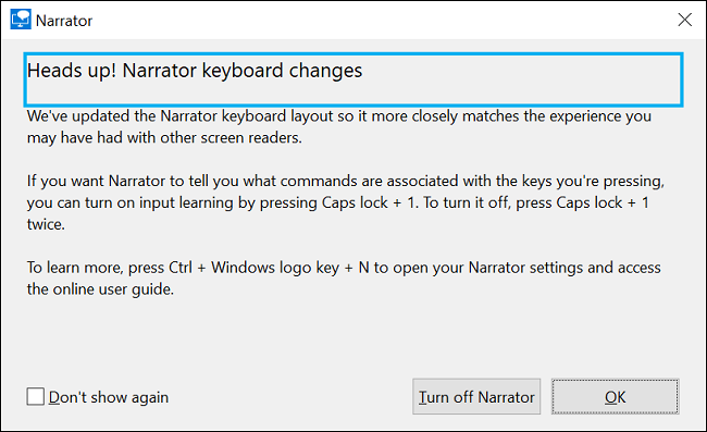 Desative o Windows Narrator com um atalho de teclado.