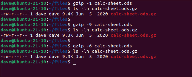 Usando gzip com diferentes prioridades para velocidade e compressão