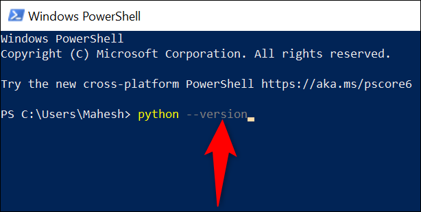 Acesse a versão do Python no PowerShell.