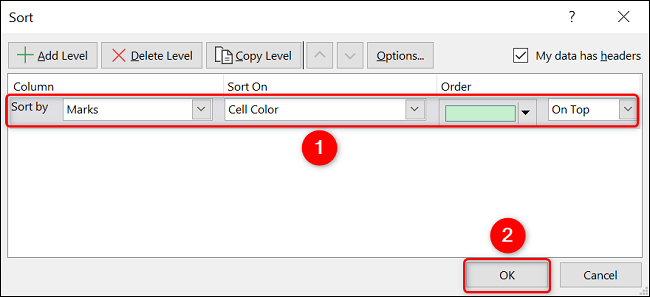 Classifique os dados por cor no Excel.