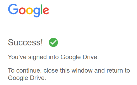 Conectado com sucesso ao aplicativo Google Drive.