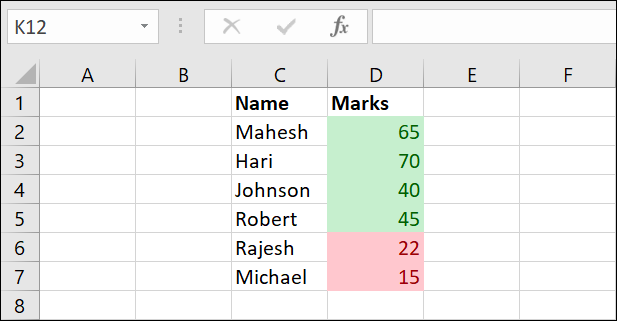 Dados classificados por cor no Excel.