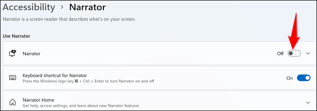 Desative "Narrador".
