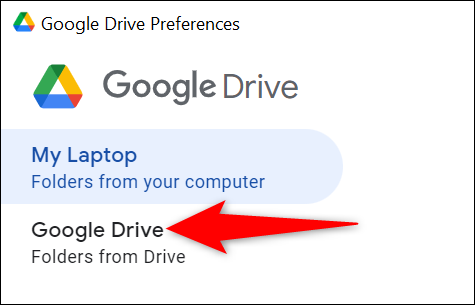 Selecione "Google Drive" à esquerda.