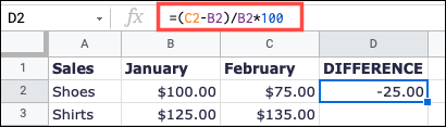 Fórmula alternativa para redução percentual no Planilhas Google