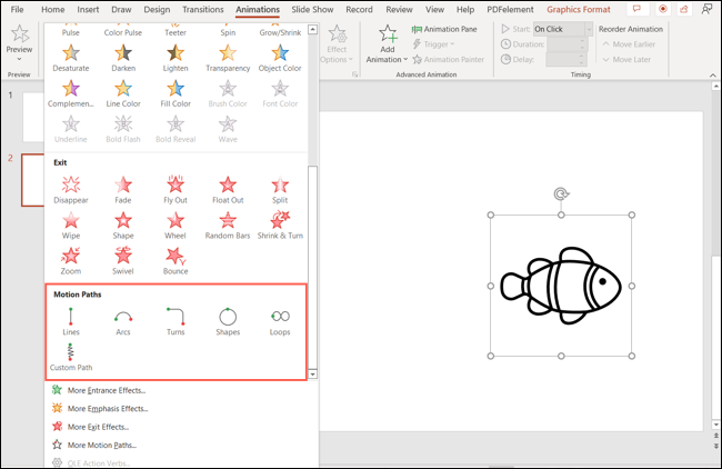 Opções de caminho de movimento no PowerPoint