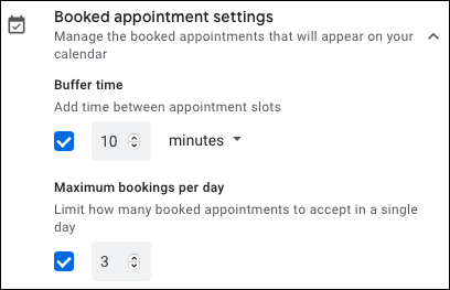 Configurações de agendamento reservado