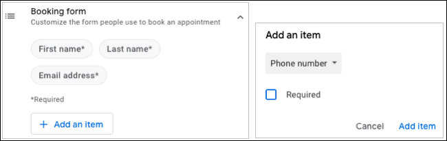 Booking form fields