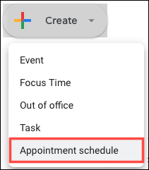 Appointment Schedule for the Create button