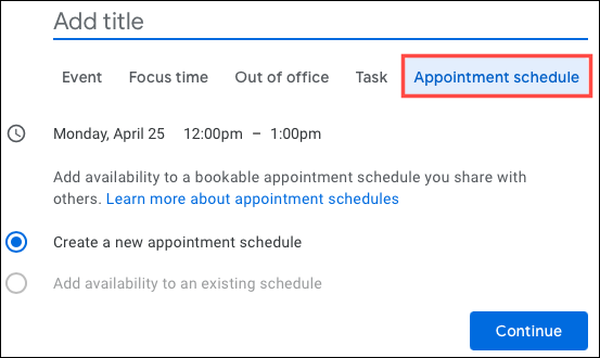 Appointment Schedule tab for an event