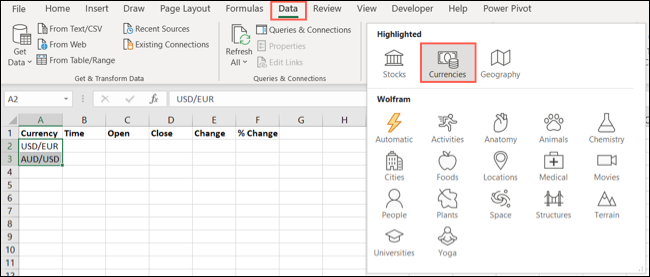 Tipo de dados de moedas no Excel