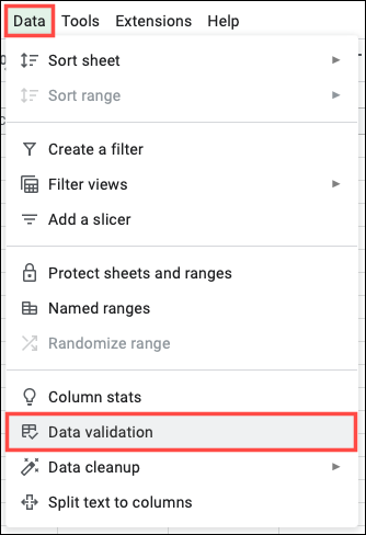 Validação de dados no menu Dados