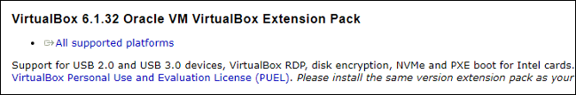 Baixe o pacote de extensão do VirtualBox