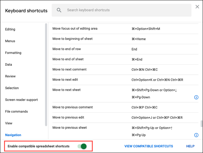 Alternar para Ativar atalho de teclado compatível