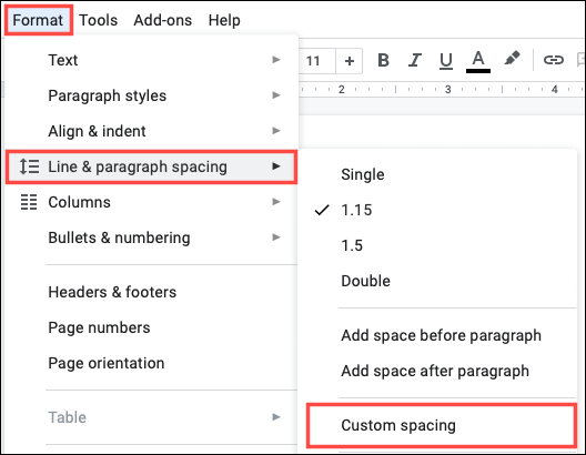 Espaçamento personalizado no Google Docs