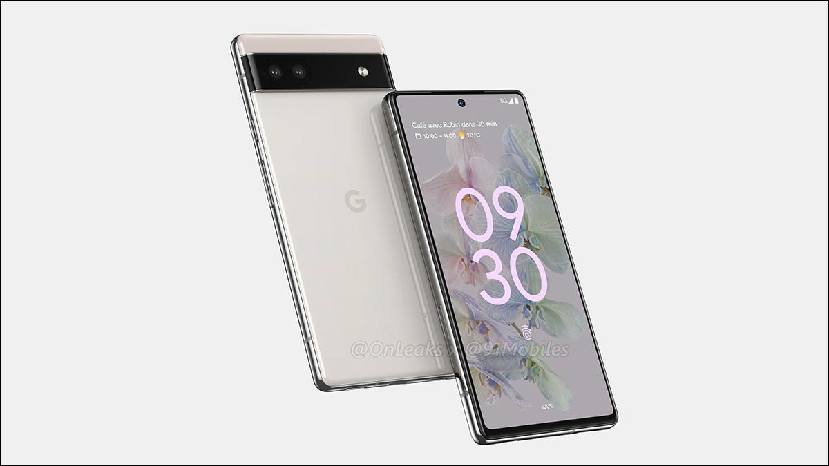 Renderização do Pixel 6a de frente e de trás