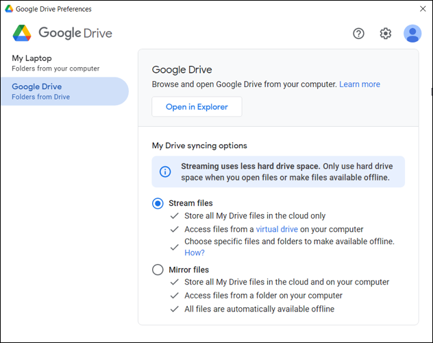 Preferências do Google Drive