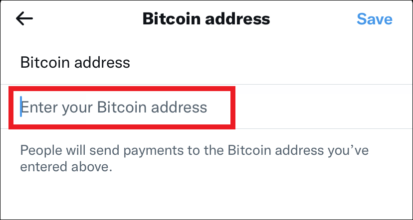Digite a caixa de texto do endereço Bitcoin destacada.