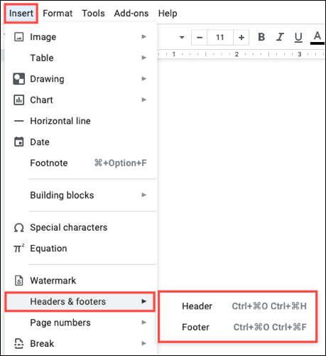 Inserir um cabeçalho ou rodapé no Google Docs