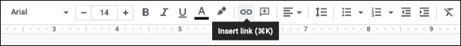 Botão Inserir link na barra de ferramentas