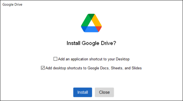 Instale o prompt do Google Drive