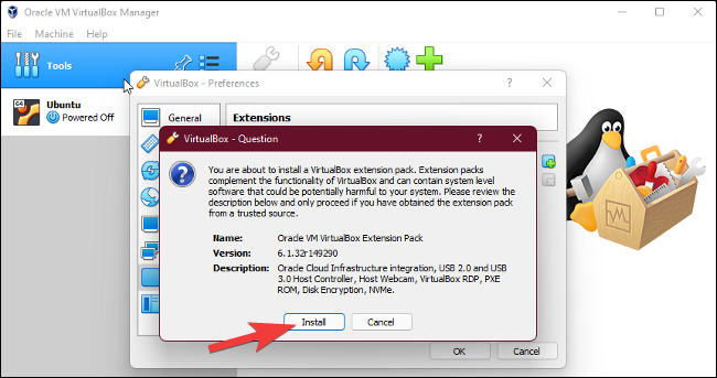 Instale o pacote de extensão do VirtualBox